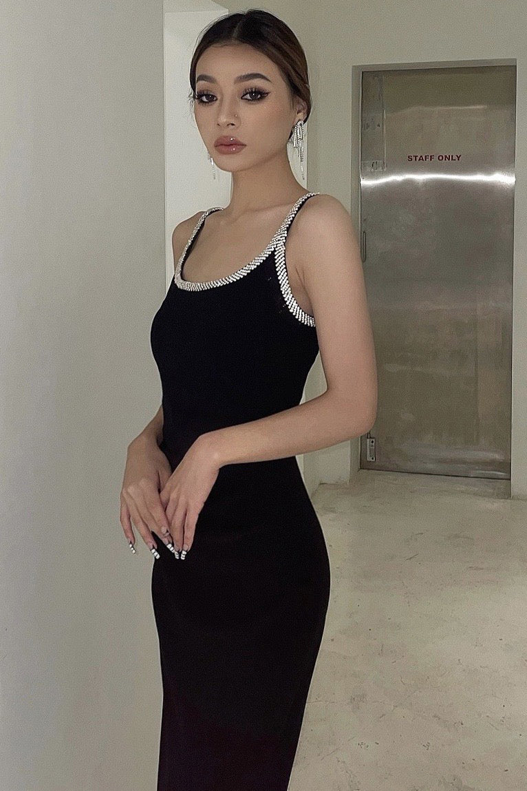 Black Spaghetti Straps Homecoming Dress With Rhinestone, Short Prom Dress WLDD008