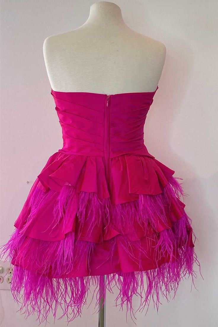 Hot Pink Strapless Multi-Tiered Mini Homecoming Dress WLD0171