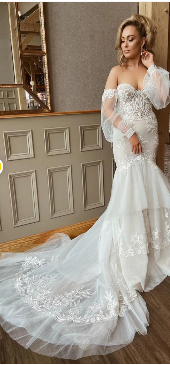 Charming Mermaid Lace Detachable Sleeve Bridal Dresses, Wedding Dress WLD0164