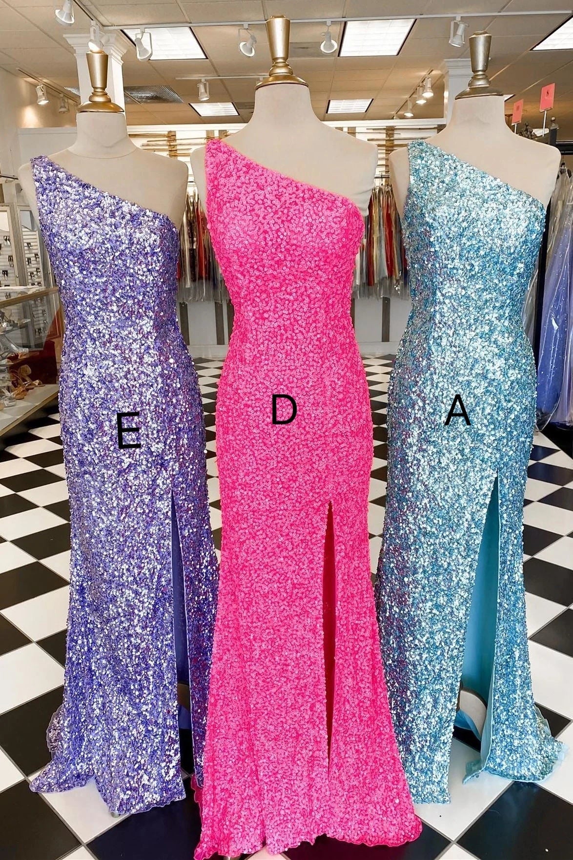 Glitters One Shoulder Sequins Mermaid Prom Dresses, Beautiful Evening Gown With Silt WLD0098