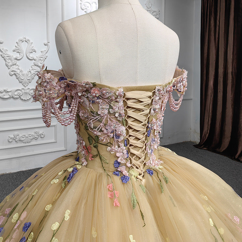 Off The Shoulder Ball Gown Prom Dress, Princess Quinceanera Dresses With Applique WLD0267