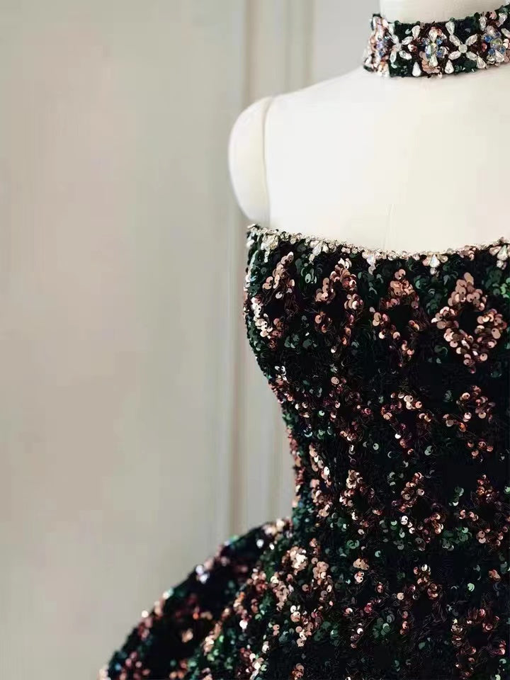 Gorgeous A-Line Shiny Sequins Strapless Prom Dress, Sparkly Formal Gown WLD0176