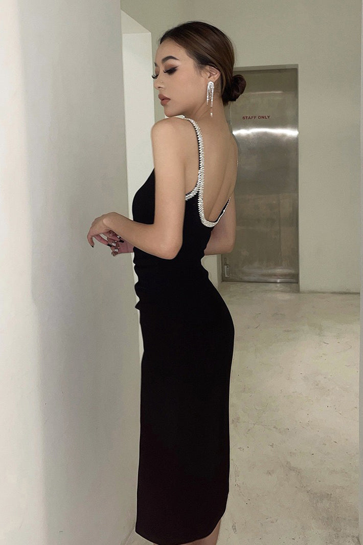 Black Spaghetti Straps Homecoming Dress With Rhinestone, Short Prom Dress WLDD008