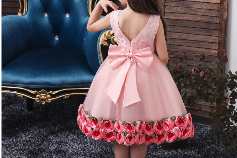 A Line Sleeveless Lace Flower Girl Dresses Below the knee Baby Dress with flower UQF0001