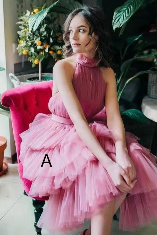 Gorgeous Ankle-Length Halter Tulle Prom Dress With Layers ,Tulle Formal Gown WLD0164