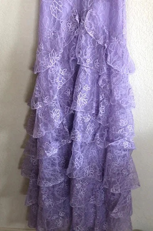 Lilac Lace V-neck Long Prom Dress Evening Gown Party Dress CHP0422