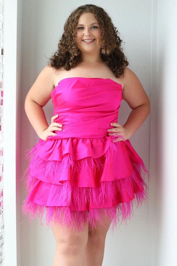 Hot Pink Strapless Multi-Tiered Mini Homecoming Dress WLD0171