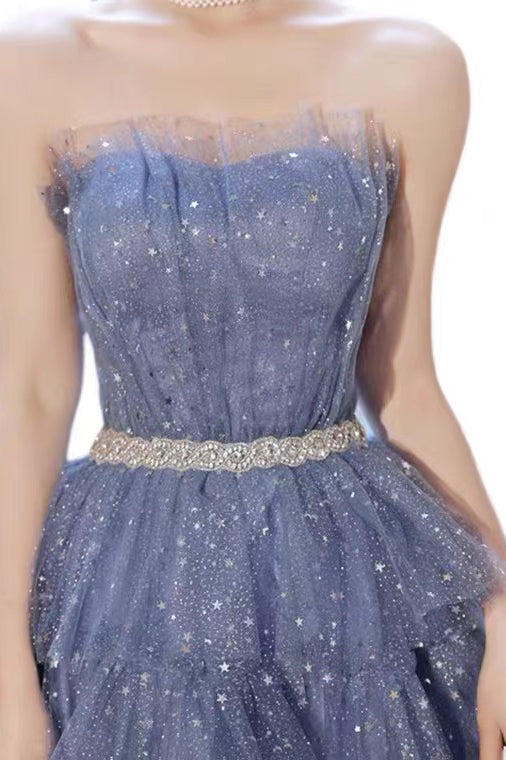 Shiny Blue Tulle A-Line Spaghetti Straps Homecoming Dresses,Short Party Gowns,Hoco Dress WLD0137