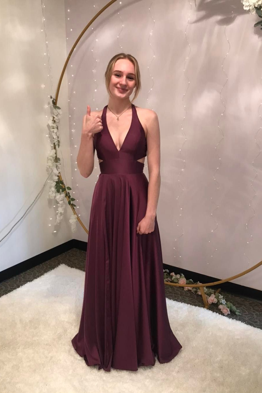 A-Line Deep V Neck Long Party Prom Dresses With Slit,Evening Dress WLD0362