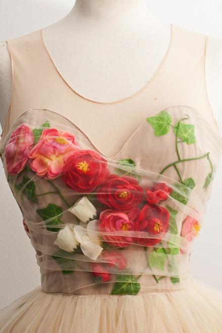 A line Scoop 3D Flowers Tulle Short Homecoming Dresses, Graduation Dresses, Sweet Dress chh0001