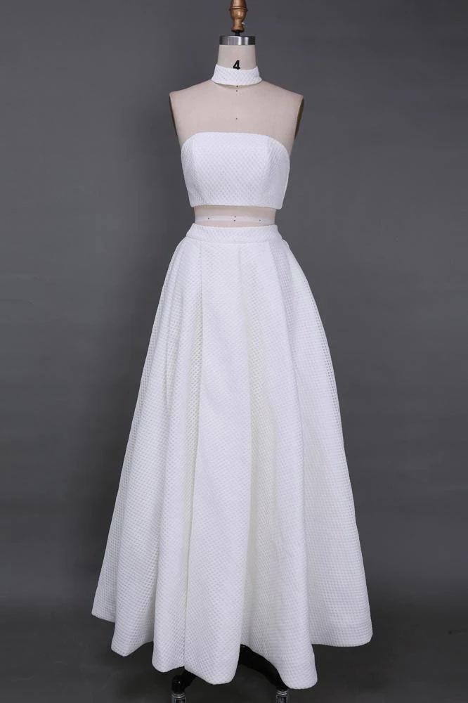 A Line Two Piece Floor Length Split Prom Dress, Sexy Strapless Long Formal Dresses WLD2459
