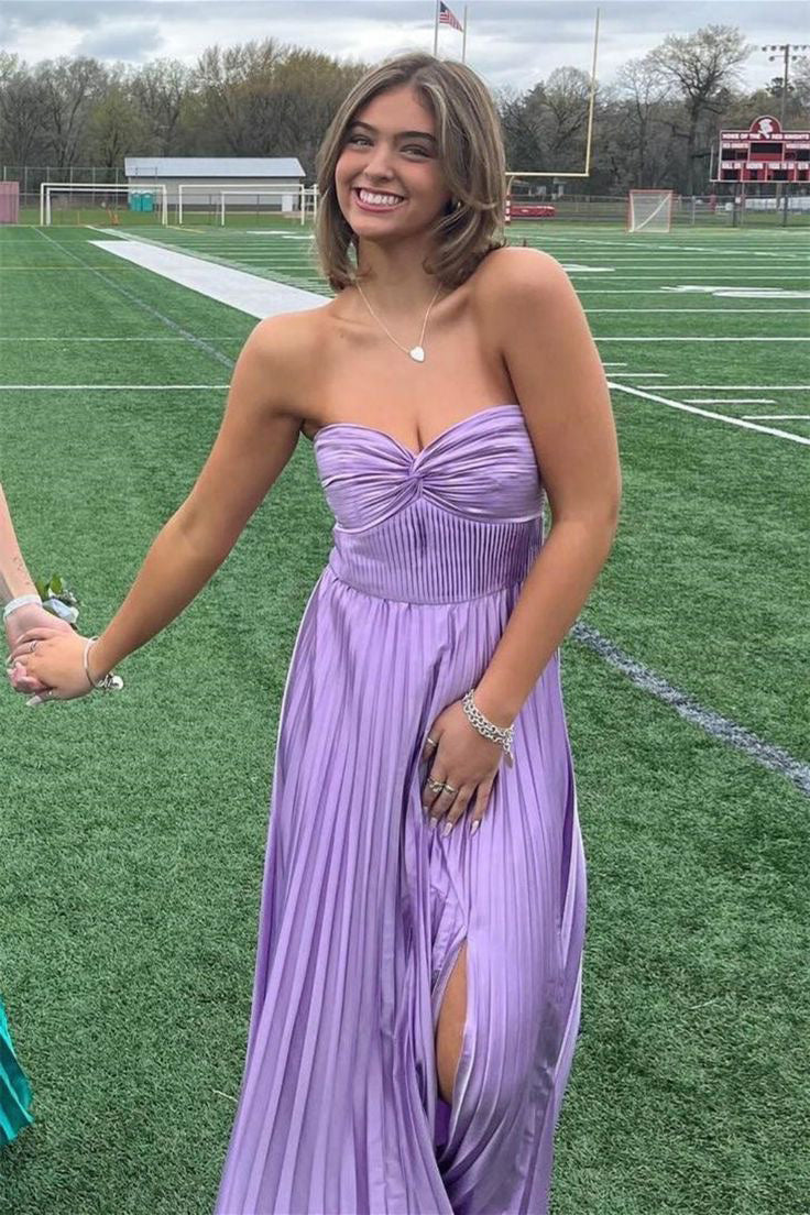 Chic A Line Sweetheart Purple Long Prom Dress with Slit, Evening Gowns WLD0431