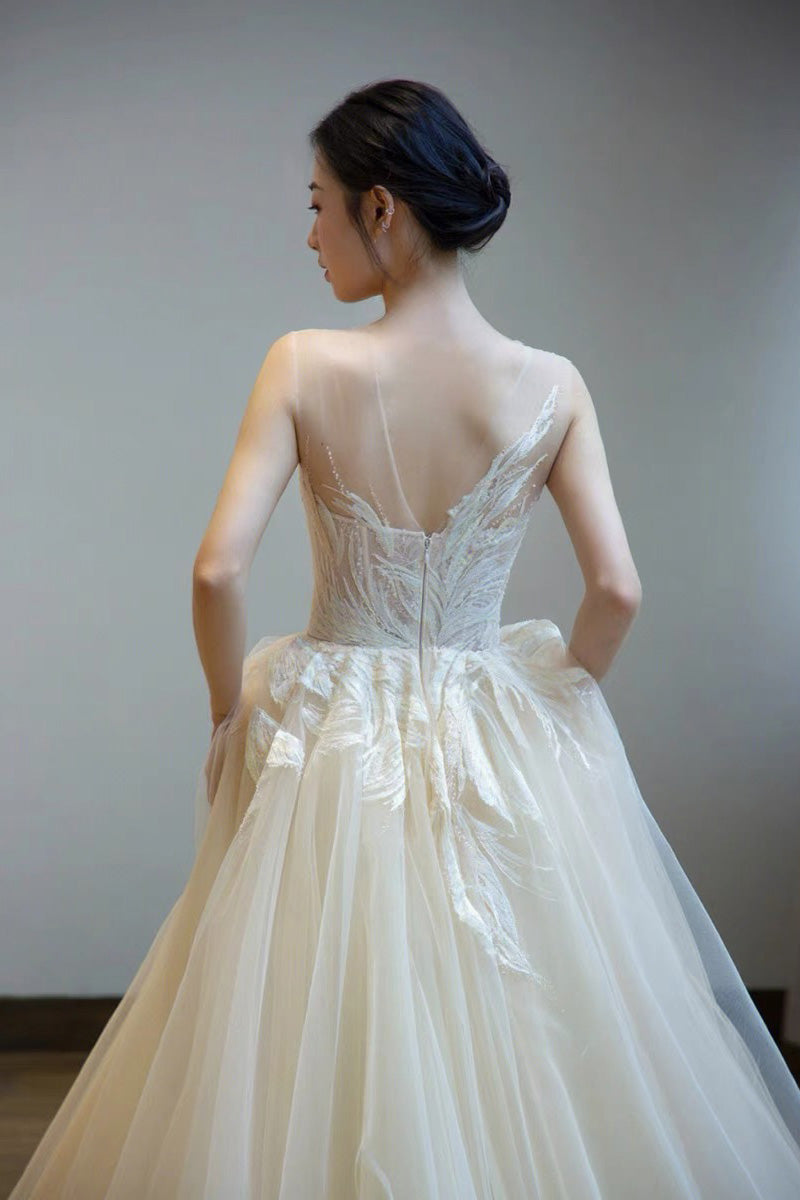Elegant Sheer Neck A-Line Long Party Prom Dresses,Evening Dress WLD0360