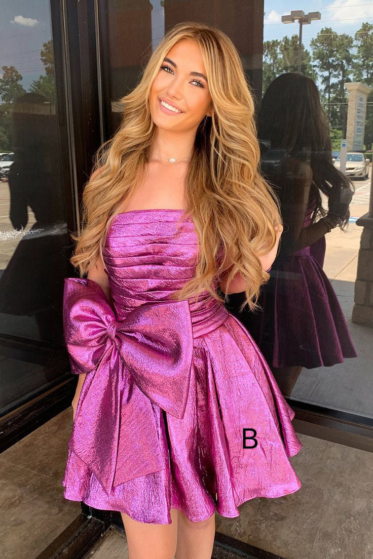 Hot Pink Strapless Bowknot Homecoming Dresses, A-Line Mini Graduation Dress WLD0181