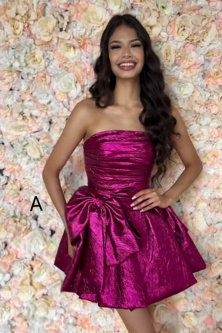 Hot Pink Strapless Bowknot Homecoming Dresses, A-Line Mini Graduation Dress WLD0181