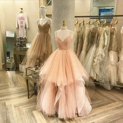 Sexy Chic V Neck Prom Dresses Ball Gown Spaghetti Straps Long Prom Dress/Evening Dress  WLD0035