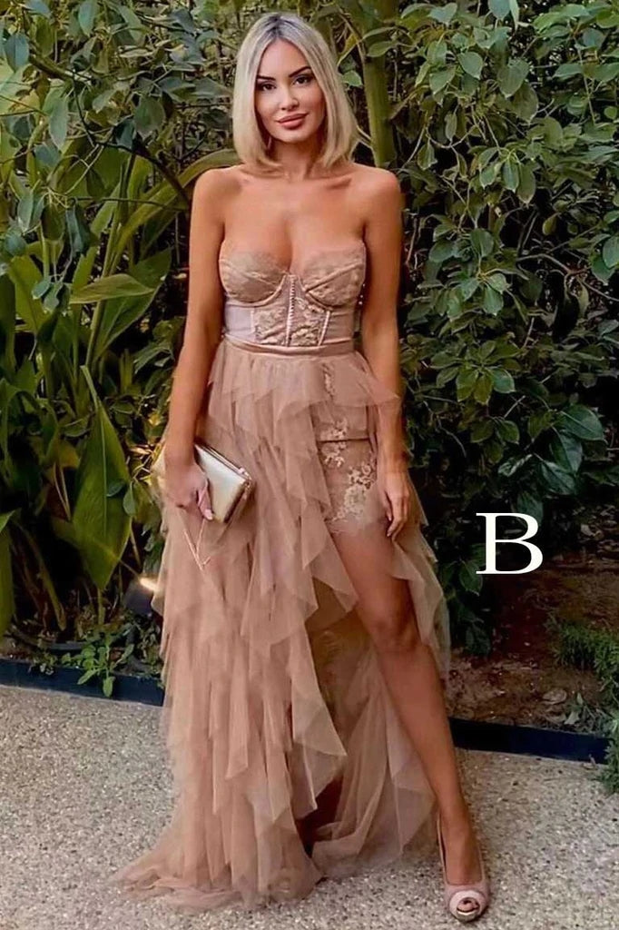 A-Line High Low Sweetheart Tulle Prom Dress With Layers, Unique Formal Gown WLD0107