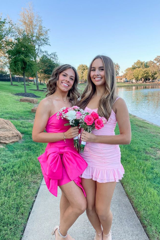 Spaghetti Straps Pink Homecoming Dresses, A-Line Mini Graduation Dress WLD0182