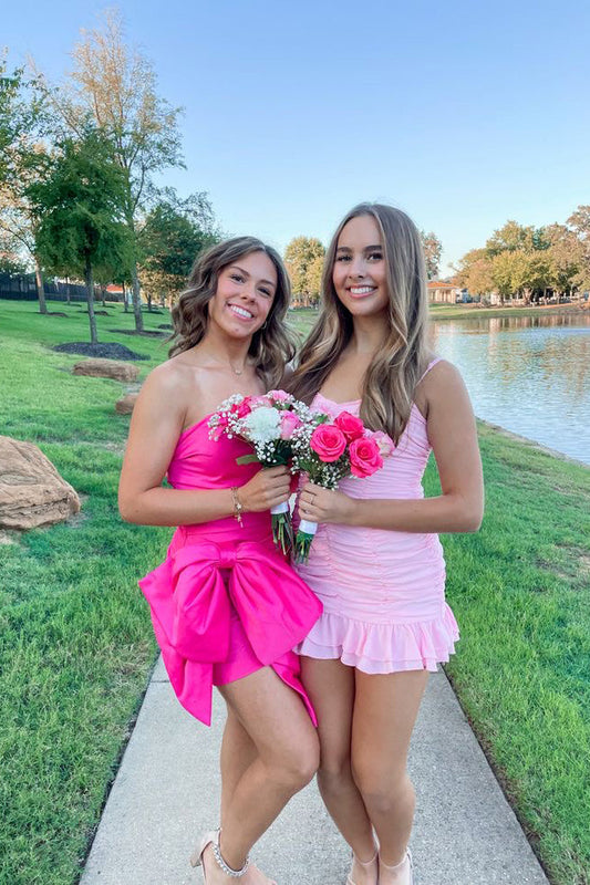 Spaghetti Straps Pink Homecoming Dresses, A-Line Mini Graduation Dress WLD0182