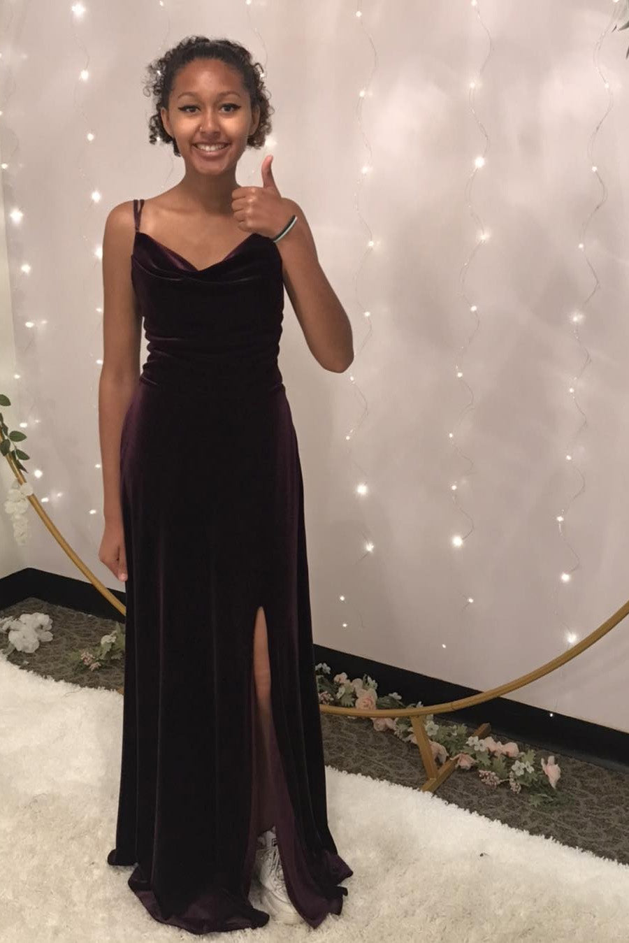 Spaghetti Straps A-Line Long Prom Dresses, Slit Long Formal Gown WLD0364