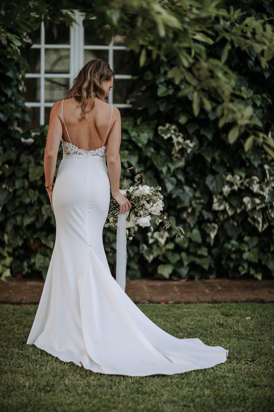 Bohemian Spaghetti Straps Mermaid Lace Wedding Dress, Long Bridal Gown WLD0146