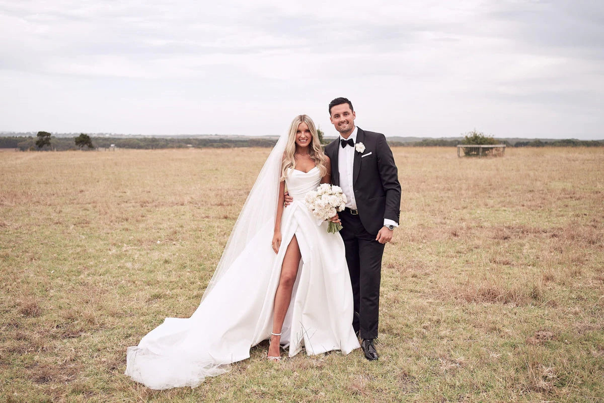 Aesthetic A Line Satin Wedding Dress With Slit, Simple Sweetheart Bridal Gown WLD0129