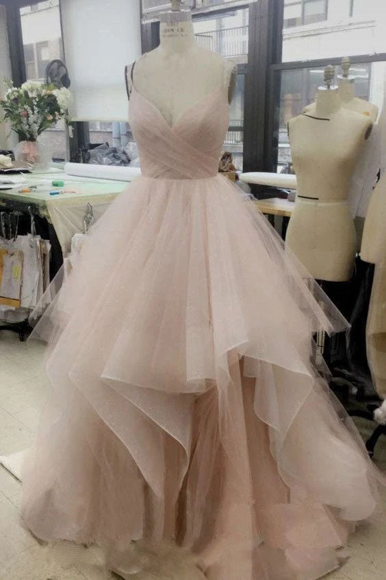 Sexy Chic V Neck Prom Dresses Ball Gown Spaghetti Straps Long Prom Dress/Evening Dress  WLD0035