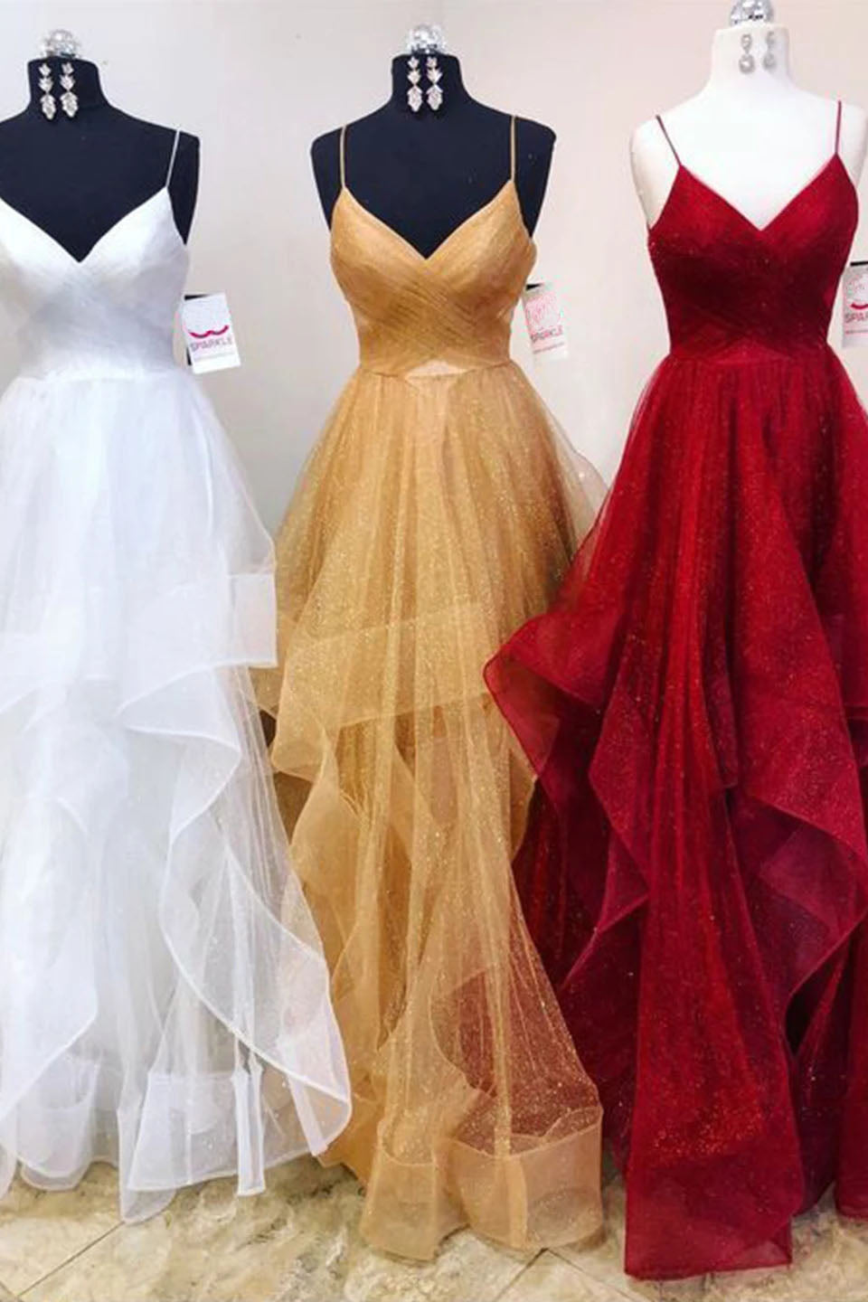 Sexy Chic V Neck Prom Dresses Ball Gown Spaghetti Straps Long Prom Dress/Evening Dress  WLD0035