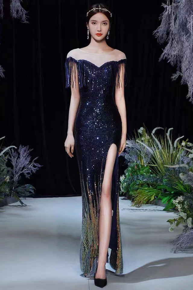 Glitter Shiny Sparkly Floor-Length Sheath Sequins Long Formal Prom Dress, Charming Evening Party Dress CHP0054