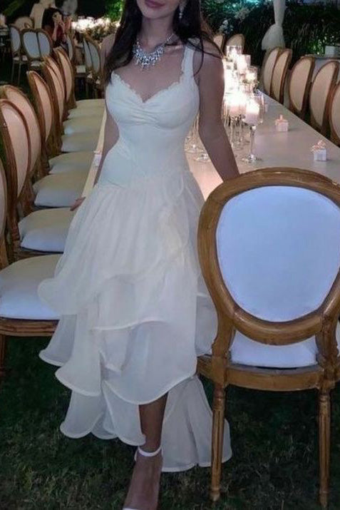 Asymmetrical Elegant A-Line Straps V-Neck Long Party Prom Dresses,Evening Dress WLD0359