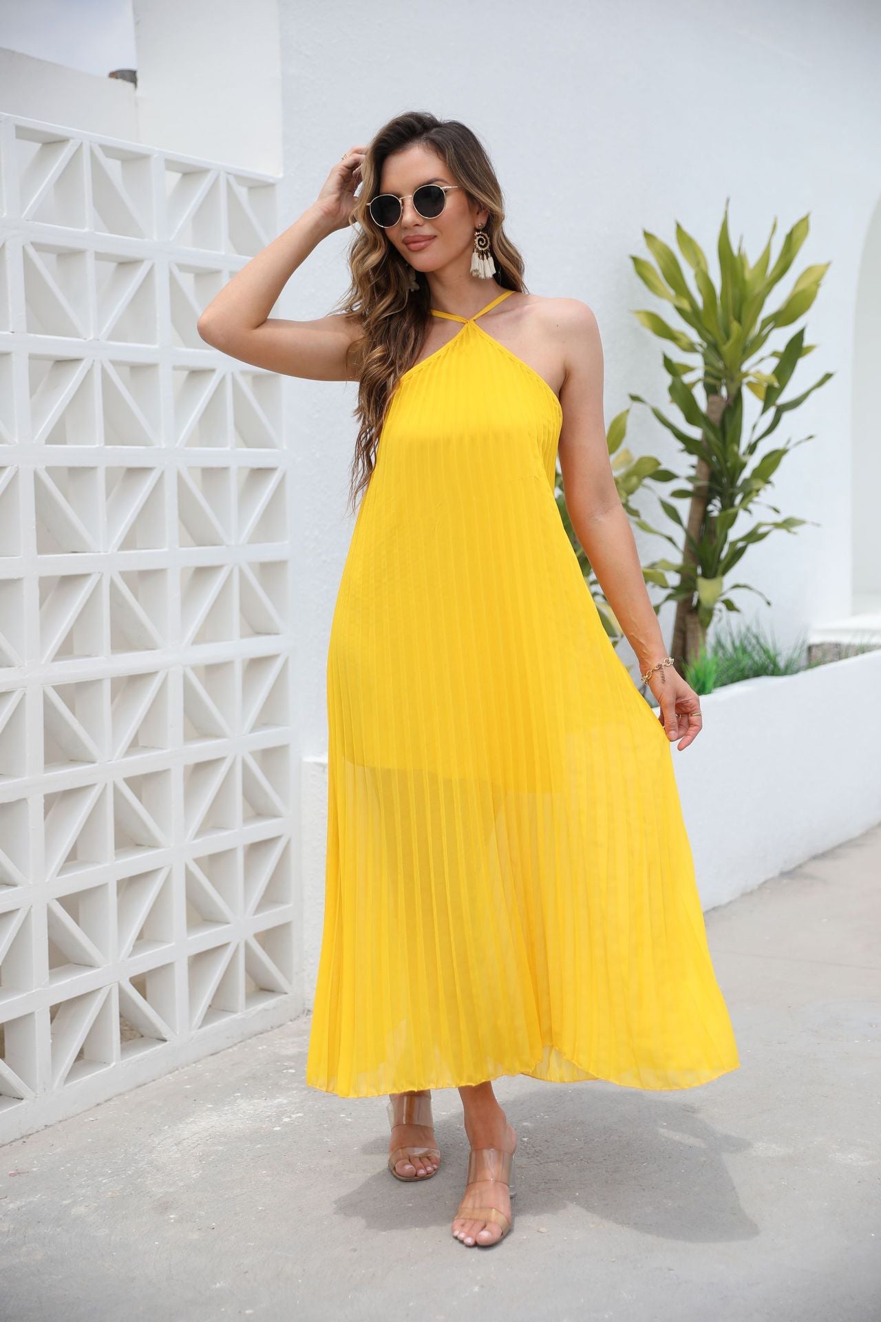 Simple Yellow Halter Column Prom Dress, Formal Evening Dresses WLD0235