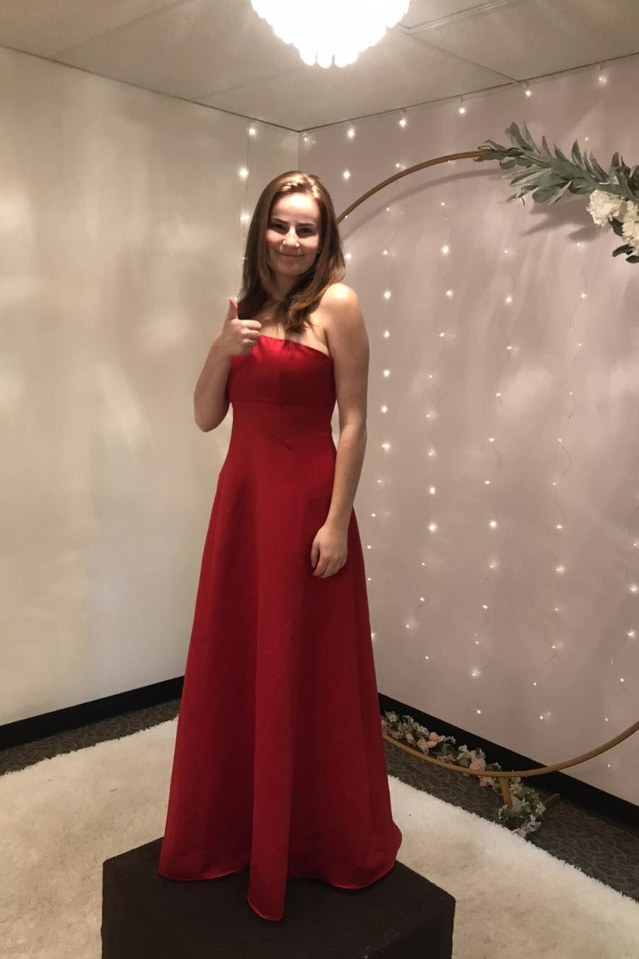 One-Shoulder Red Satin A-Line Long Prom Dresses,Evening Dress WLD0363