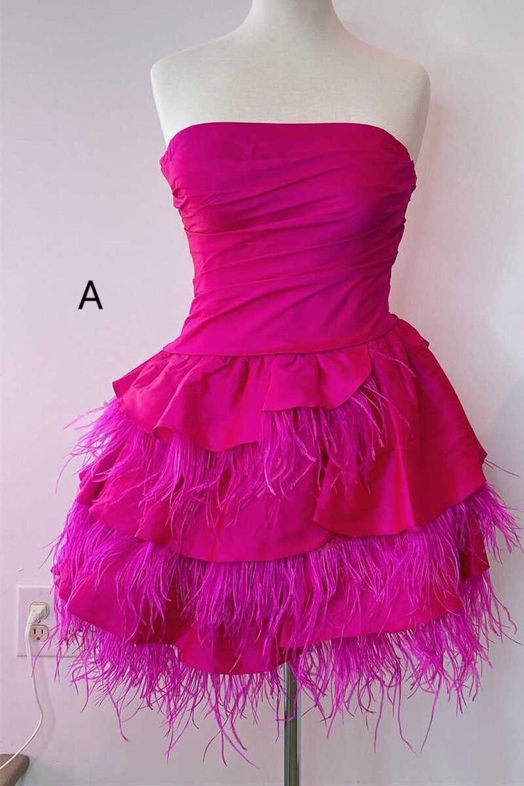 Hot Pink Strapless Multi-Tiered Mini Homecoming Dress WLD0171