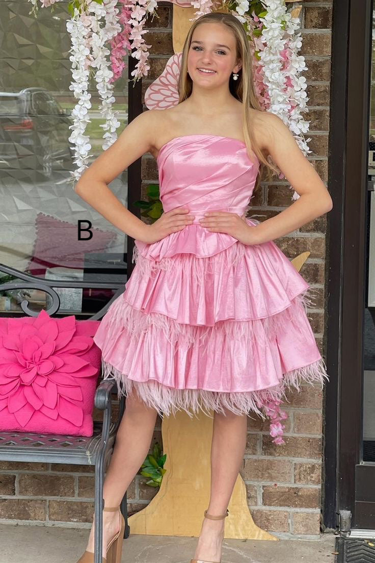 Hot Pink Strapless Multi-Tiered Mini Homecoming Dress WLD0171