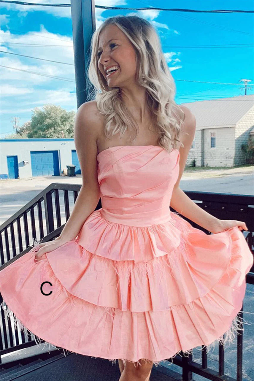 Hot Pink Strapless Multi-Tiered Mini Homecoming Dress WLD0171