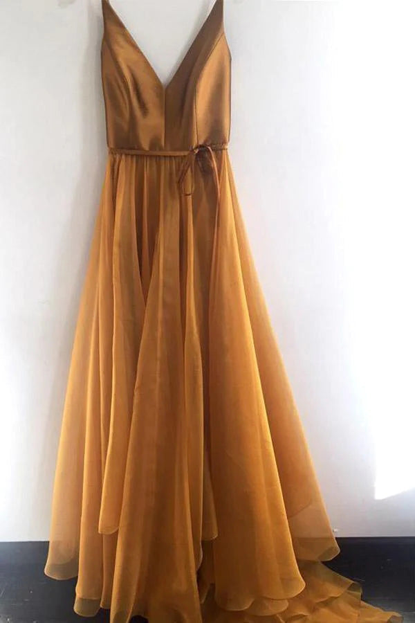 Spaghetti Straps A Line V Neck Formal Long Prom Dress, Evening Dresses WLD0249