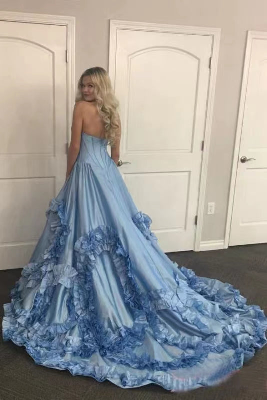Gorgeous Blue Sweetheart Swirling Ruffled Prom Dress, Evening Dress WLD0208
