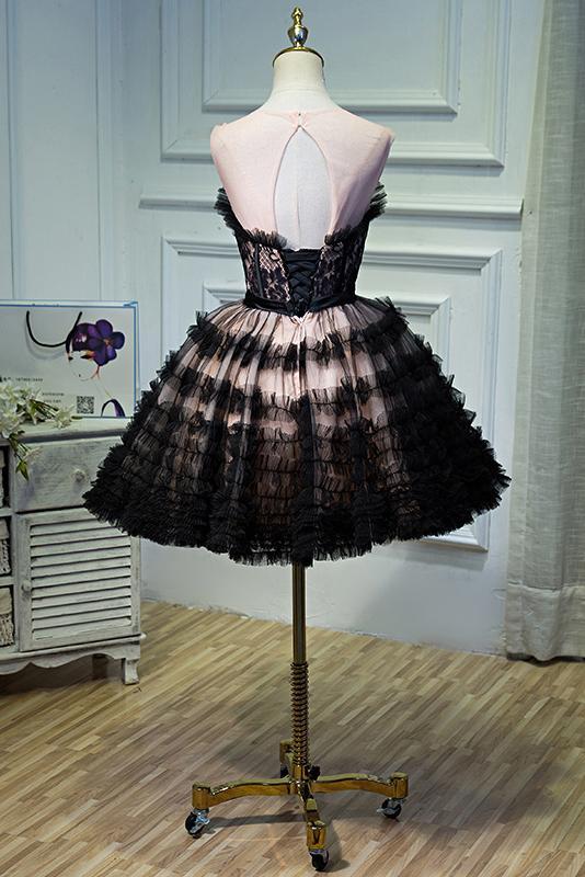 A Line Sheer Neck Tulle Homecoming Dress with Bowknot, See Through Short Formal Dress UQ1979