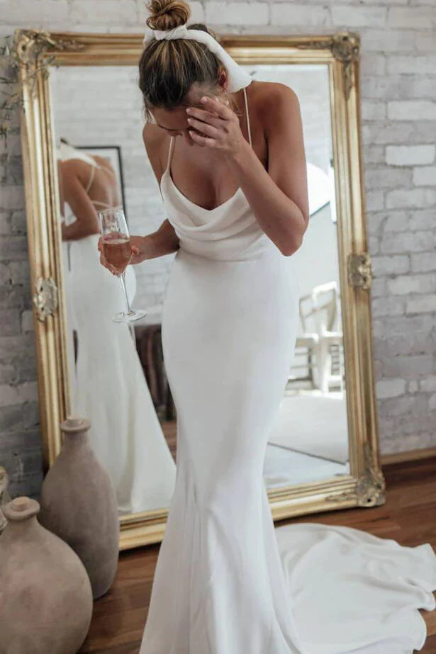 Elegant Mermaid Spaghetti Straps Beach Wedding Dresses, Bridal Gown WLD0134