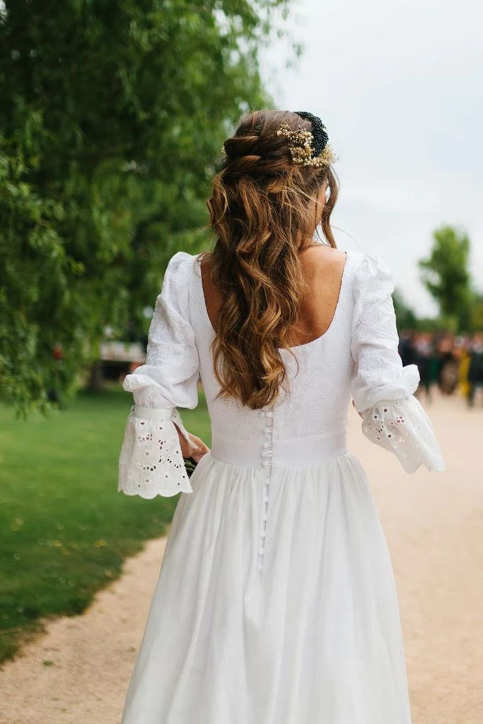 A Line Tiered Lace Wedding Dress With Train, Long Bridal Gown CHW0175