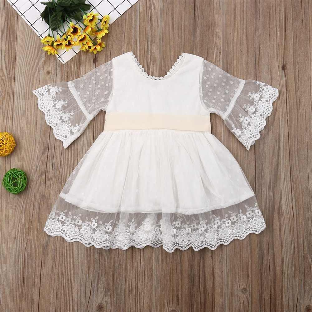 A Line 3/4 Sleeve Lace Flower Girl Dresses Above Knee Baby Dress with Sash WLD083