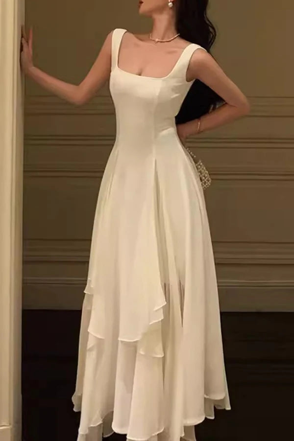 A Line Square Neck Prom Dress, Ankle Length Elegant Evening Gown CHP0346