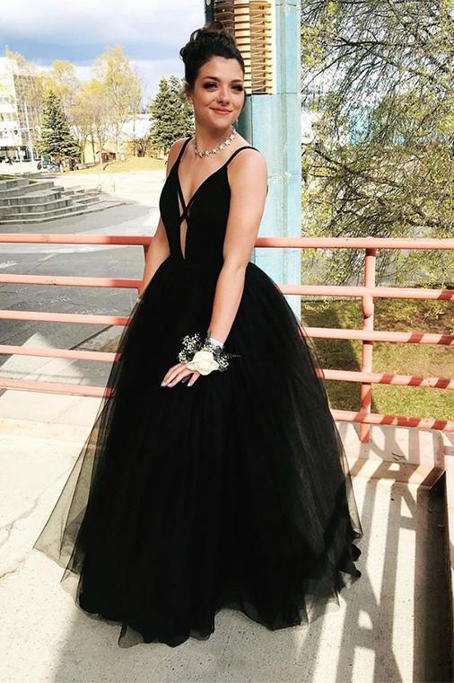 Fashion Spaghetti Straps Black Prom Dresses Floor Length Evening Party Dresses WLD2478