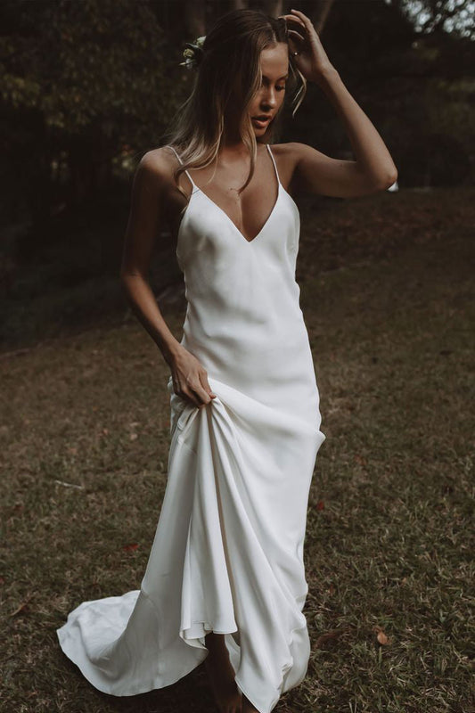 Elegant Mermaid Spaghetti Straps Beach Wedding Dresses, Bridal Gown WLD0145