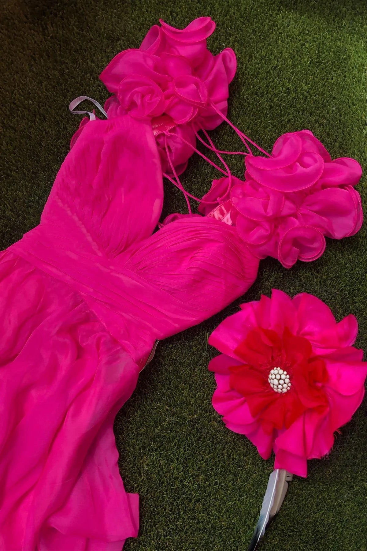 Ruffle Shoulder Plunging V Neck A-line Lace-Up Long Prom Dress WLD0261