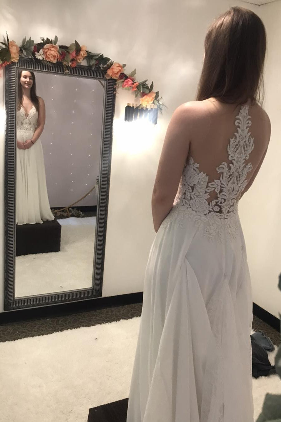 Elegant A-Line V-Neck Wedding Dresses With Lace Appliques, Bridal Dress WLD0190