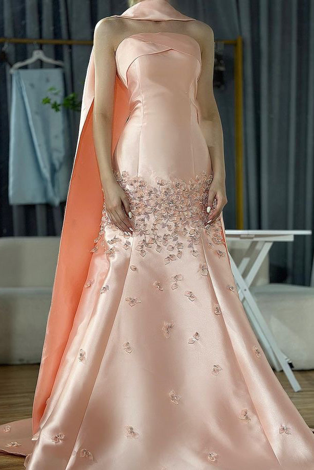 Classy A Line Strapless Light Blue Satin Long Prom Dresses,Formal Dress CHP0427