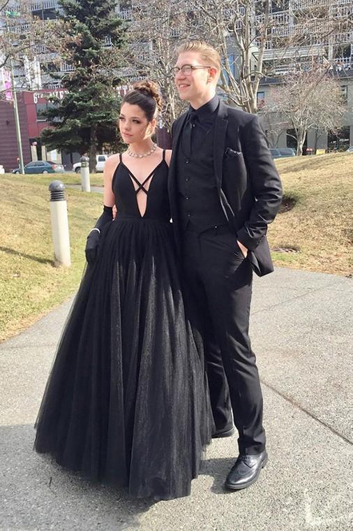 Fashion Spaghetti Straps Black Prom Dresses Floor Length Evening Party Dresses WLD2478