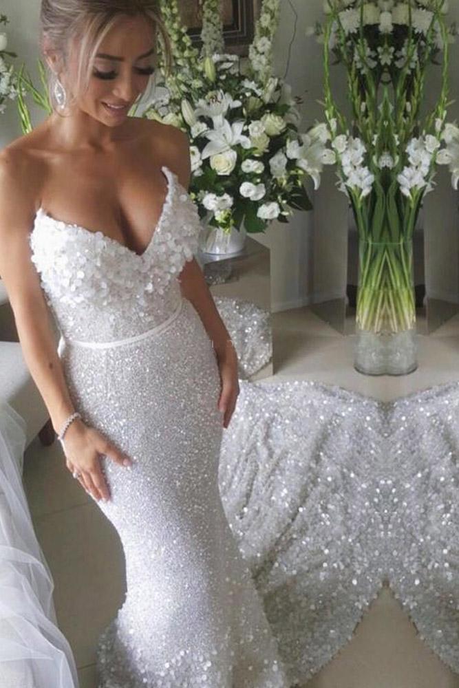 Gorgeous Mermaid Sweetheart Chapel Train Sequined Wedding Dress WLD2501