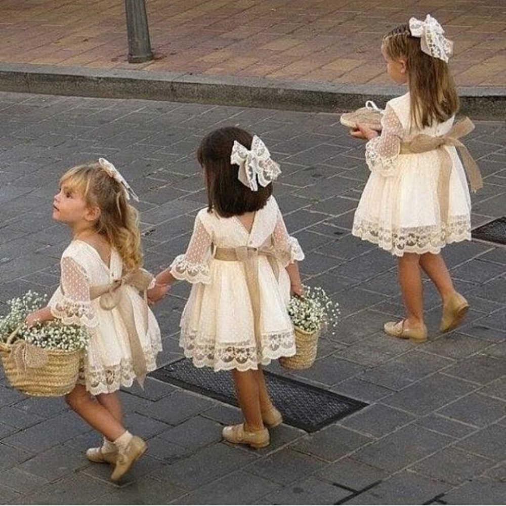 A Line 3/4 Sleeve Lace Flower Girl Dresses Above Knee Baby Dress with Sash WLD083